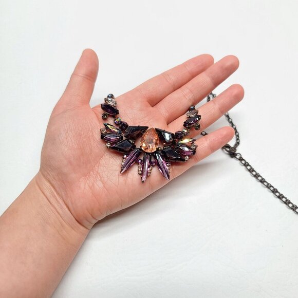 Sorrelli Bronze Necklace Spiky Purple Orange Rhinestone Statement Bib Retro - Picture 6 of 8